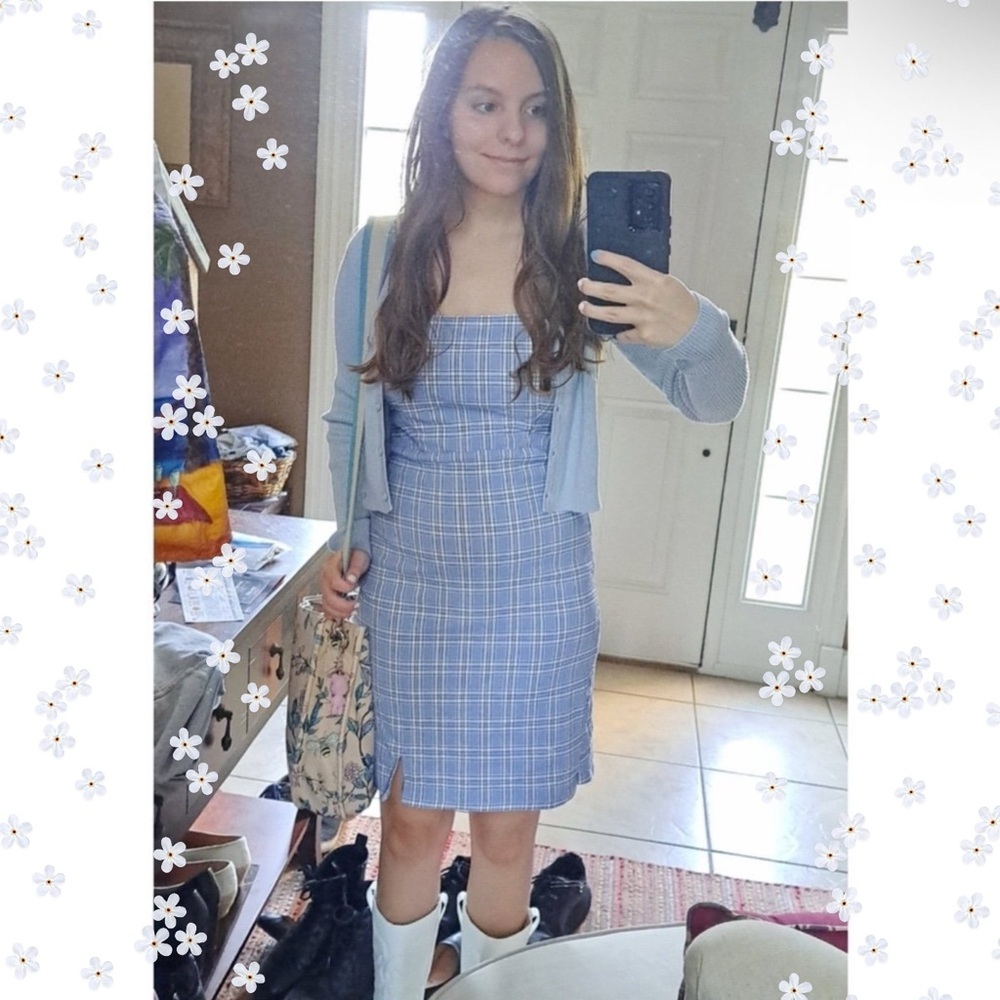 HOLLISTER Size S Long Baby Blue Plaid Dress